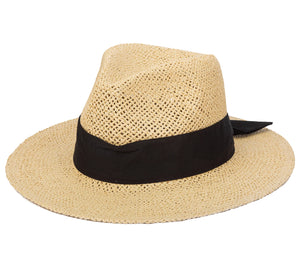 Woven Paper Fedora w/Back Knot Band Tobacco