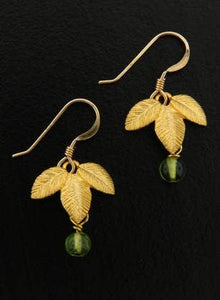 Gold Exotic Matte Leaf w/ Peridot Earrings