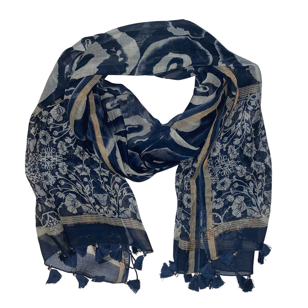 Indigo Floral Silk Scarf