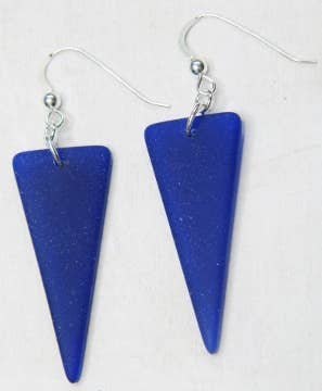 Cobalt Blue Sea Glass Shield Earrings