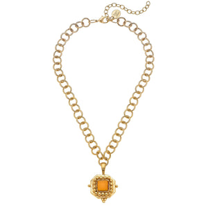 Square Orange French Glass Necklace
