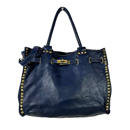 Navy Blue Vintage Leather Shoulder Bag