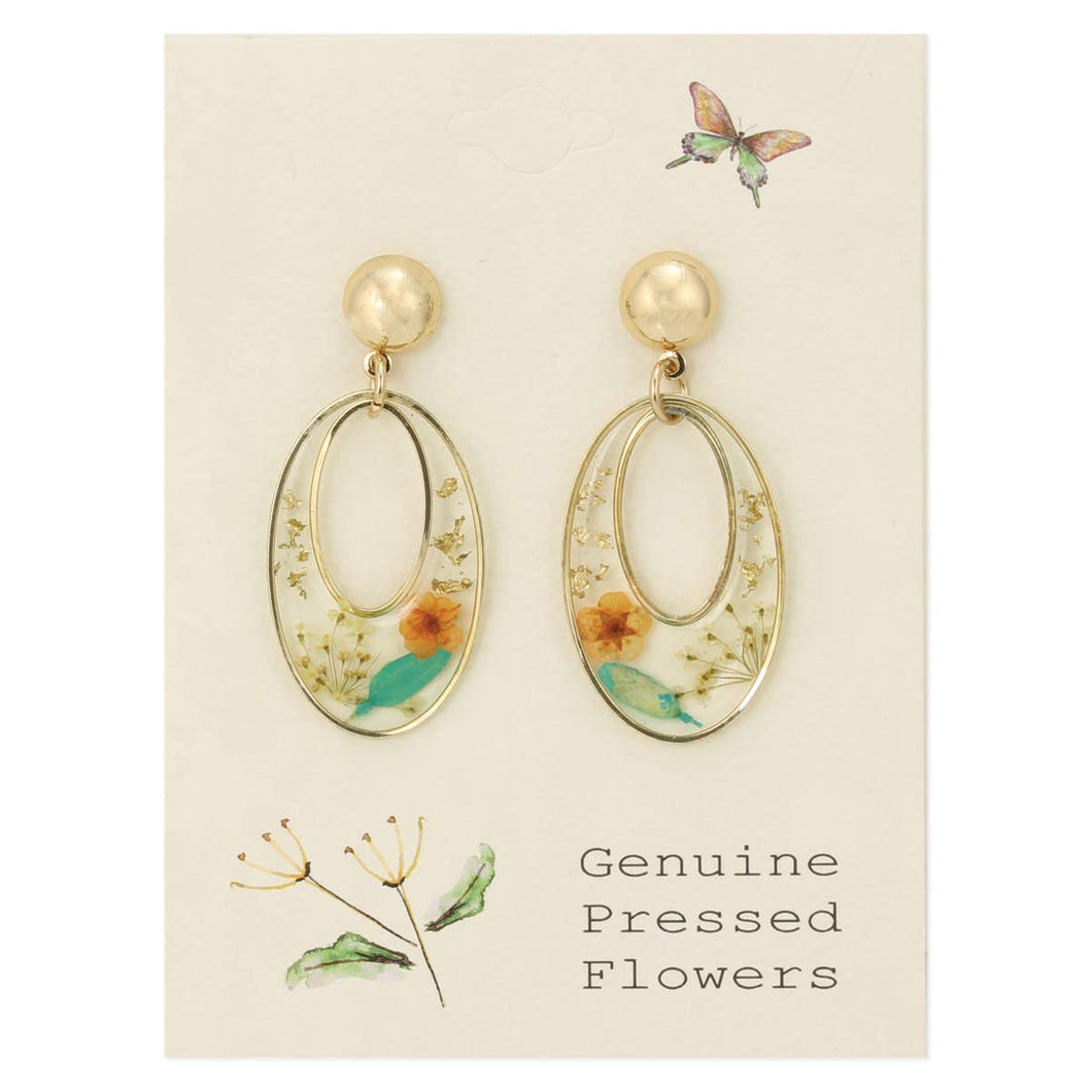 Oval Post Dried Flower Earrings